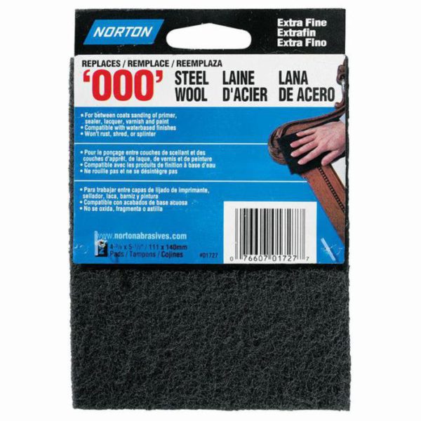 ''Norton 000 Gray Synthetic Steel Wool Pads, 2Pk''