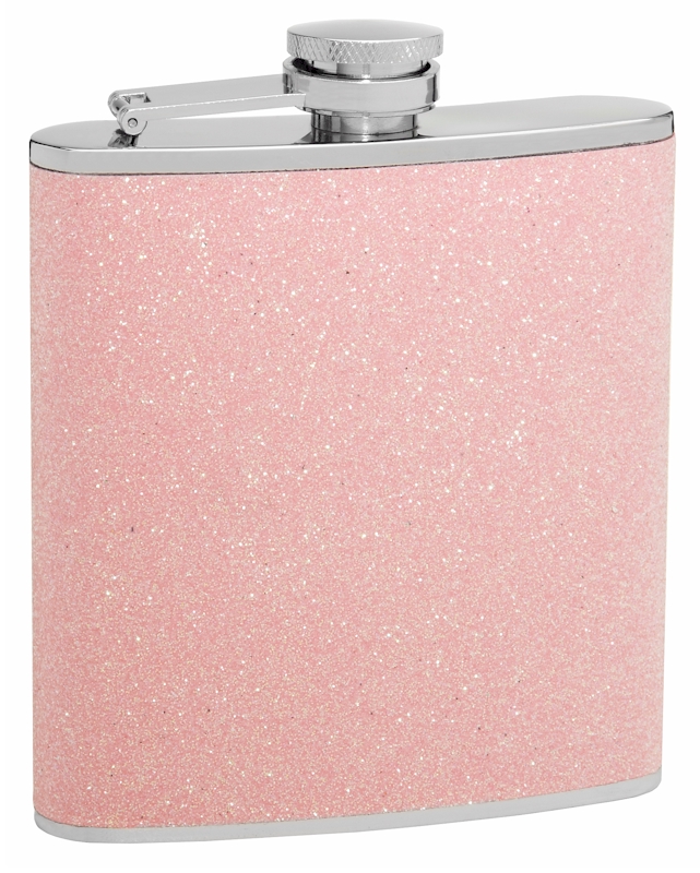 ''GLITTER Hip Flask Holding 6 oz - Sparkles In The Light Design - Pocket Size, Stainless Steel, Rustp
