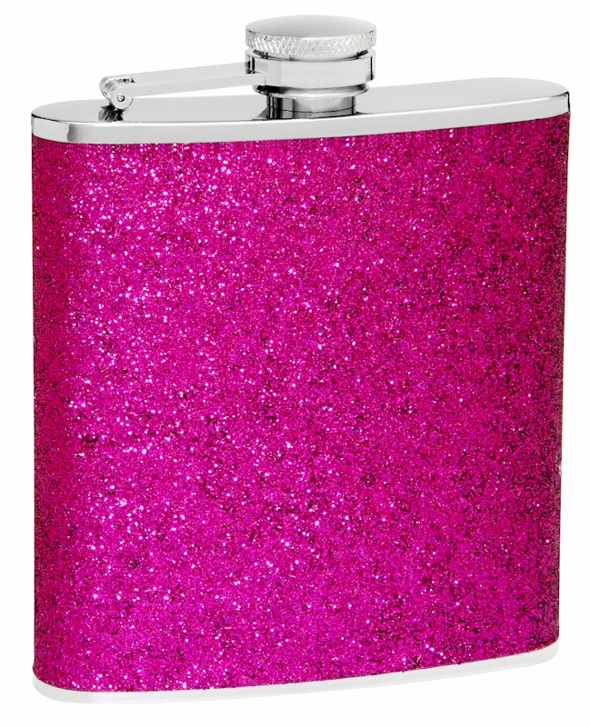 ''Hip Flask Holding 6 oz - Sparkly GLITTER Design - Pocket Size, Stainless Steel, Rustproof, Screw-On
