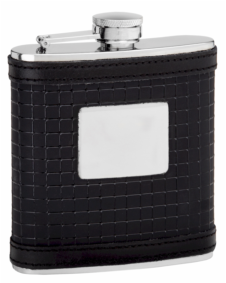 ''LEATHER Hip Flask Holding 6 oz - Sophisticated Pattern Design - Pocket Size, Stainless Steel, Rustp