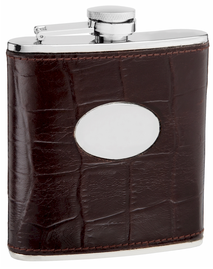''LEATHER Hip Flask Holding 6 oz - EEL Skin Pattern Design - Pocket Size, Stainless Steel, Rustproof,