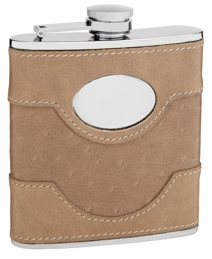 ''Suede LEATHER Hip Flask Holding 6 oz - Pocket Size, Stainless Steel, Rustproof, Screw-On Cap - Perf