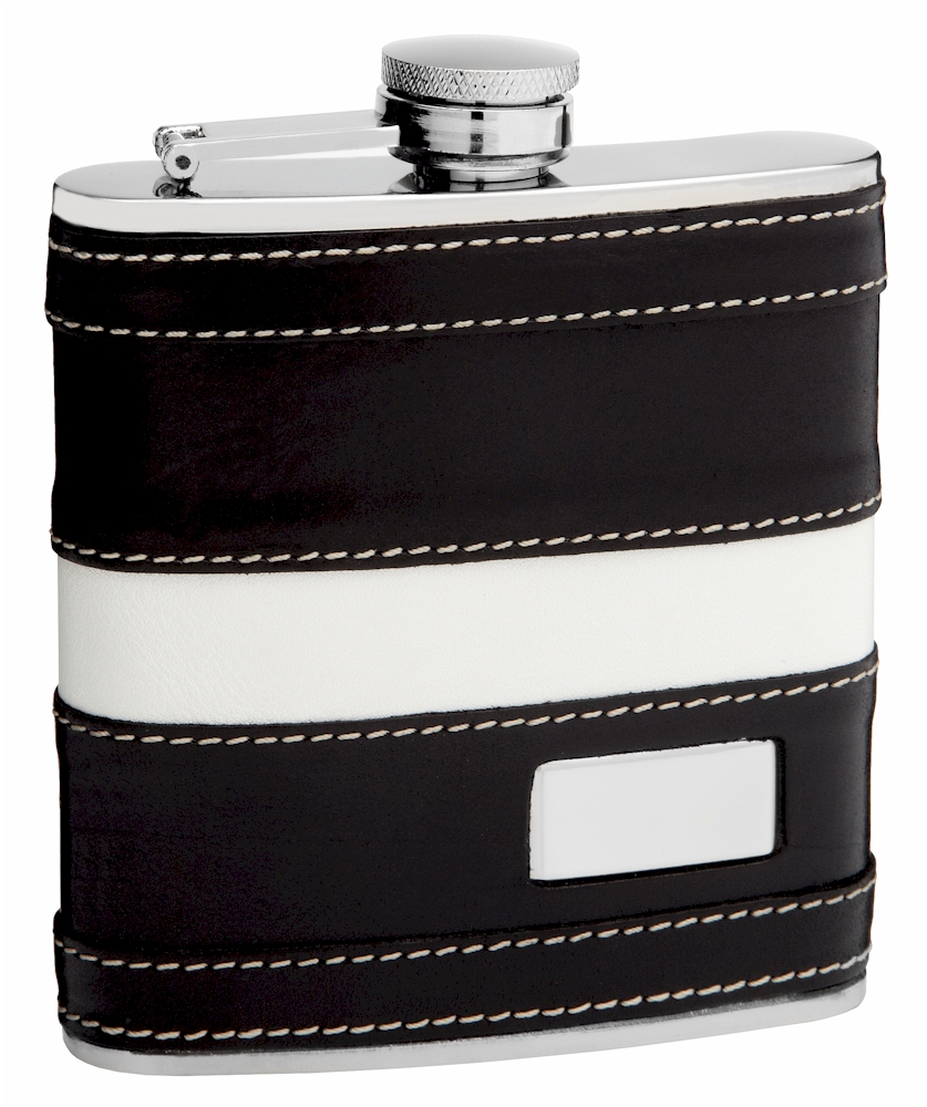 ''LEATHER Hip Flask Holding 6oz - Pocket Size, Stainless Steel, Rustproof, Screw-On Cap''