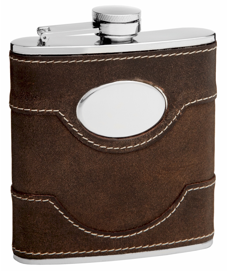''Cow LEATHER Hip Flask Holding 6 oz - Pocket Size, Stainless Steel, Rustproof, Screw-On Cap - Black 