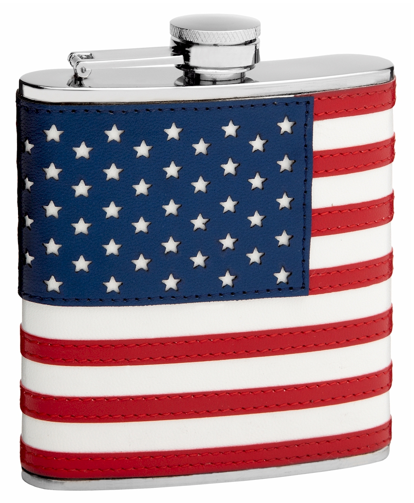 ''Hip Flask Holding 6 oz - The Patriot American Flag Design - Pocket Size, Stainless Steel, Rustproof