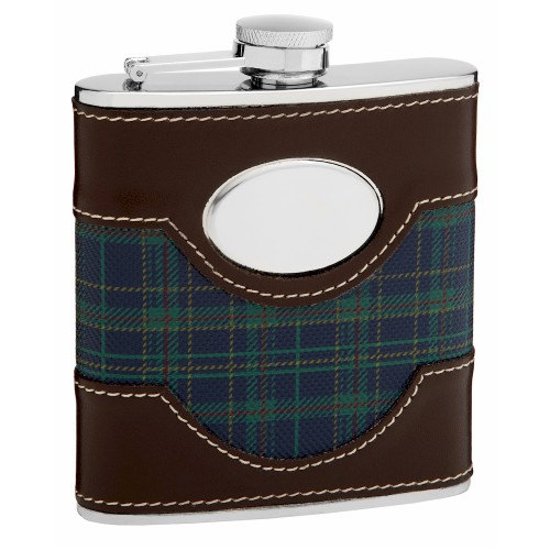 6oz Plaid GOLF Hip Flask with Faux Leather Trim