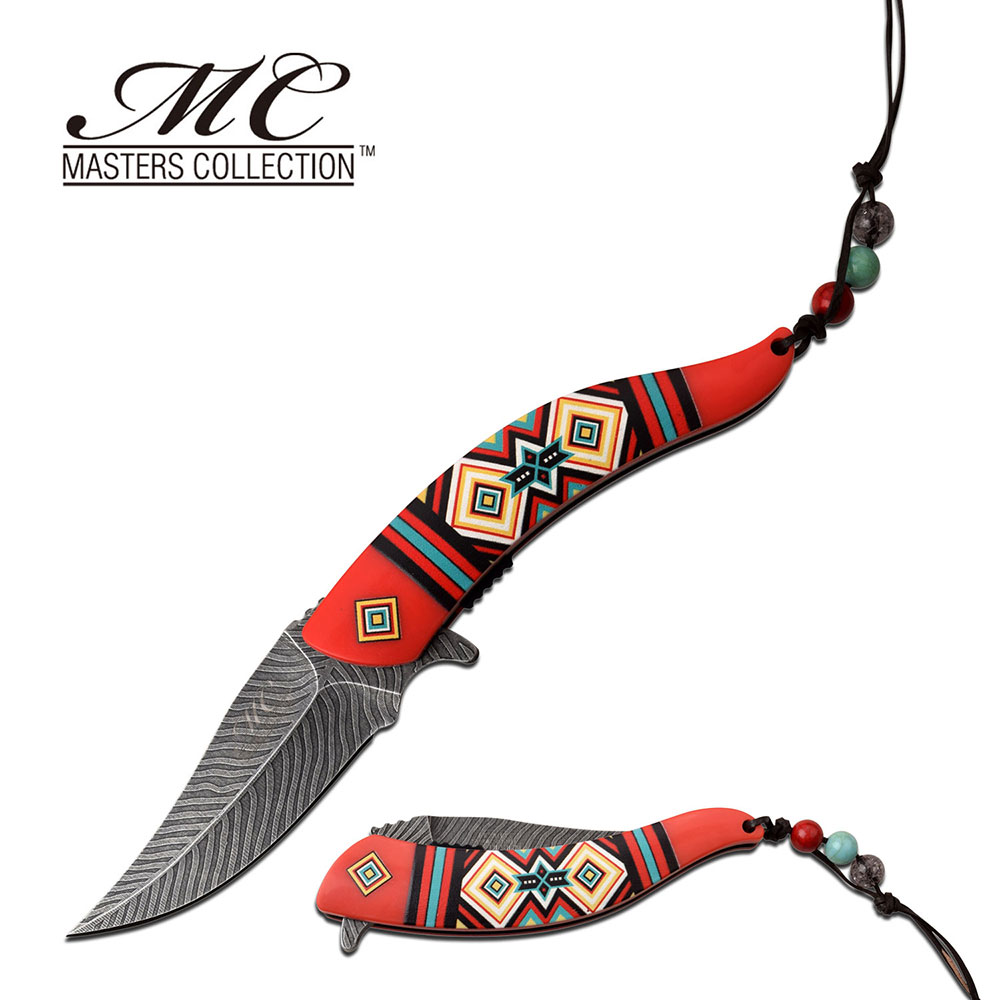 Red Nylon Fiber Handle Knife With Colorful Pattern