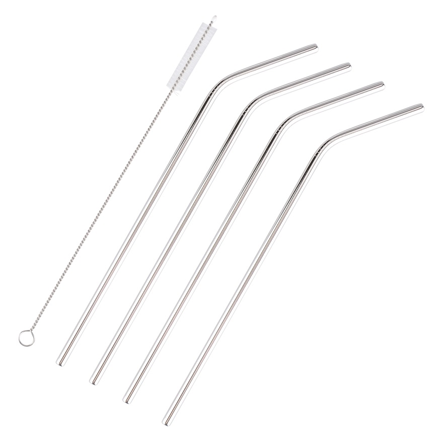 ''Stainless Steel Straws w/ Cleaning Brush, Universal Fit 16-50oz Tumblers & Cups, 4PK''