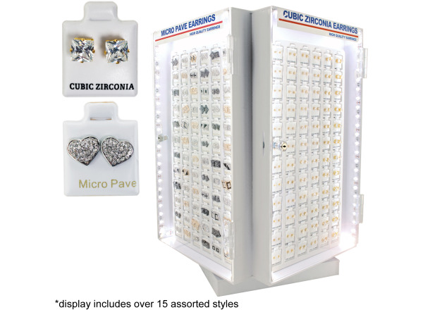 CUBIC ZIRCONIA / Micro Pave Earrings Light Up Display