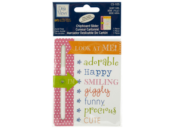 Baby Girl Chipboard Slider with GLITTER Accents