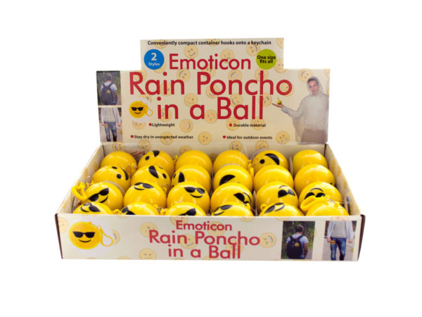 Emoticon Rain Poncho in a Ball Countertop Display