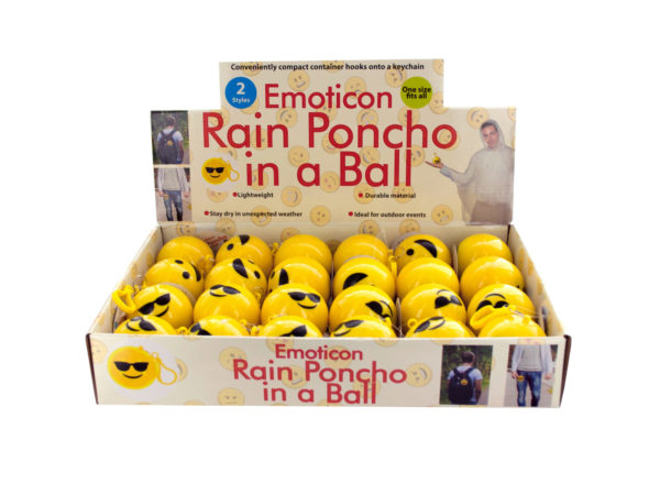 Emoticon Rain PONCHO in a Ball Countertop Display