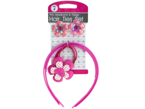 Pink Headbands & FLOWER Hair Ties Set