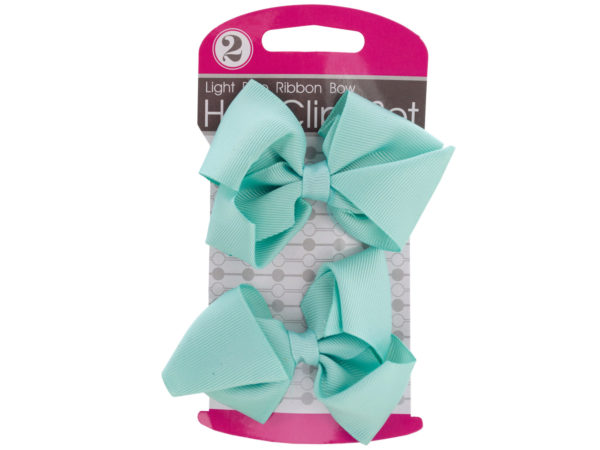 Light Blue Ribbon Bow HAIR CLIPs Set