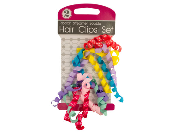 Ribbon Streamer Bobble HAIR CLIPs Set