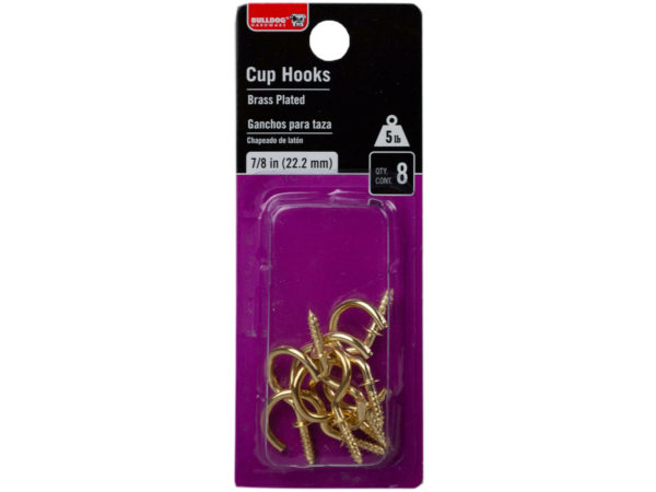 ''Bulldog Hardware Brass Plate 8 Pack 7/8'''' Cup Hooks''