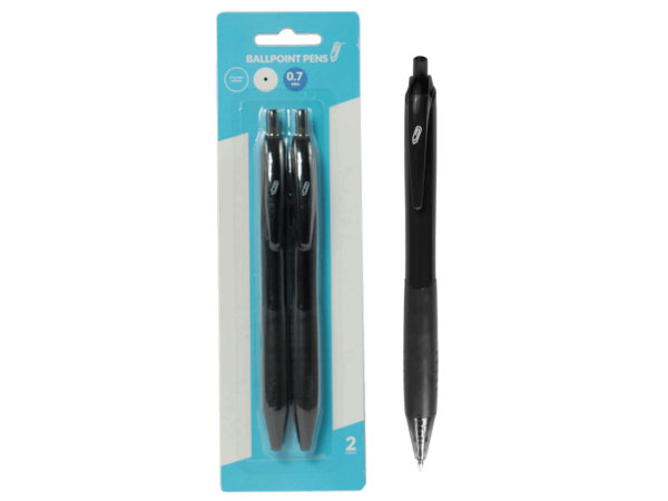 ''Retractable 0.7Mm Ballpoint PENs, Black (2Pk)''