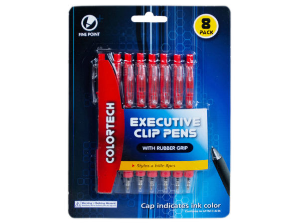 Executive 8 Pack Red Click Top Pen with Rubber Grip