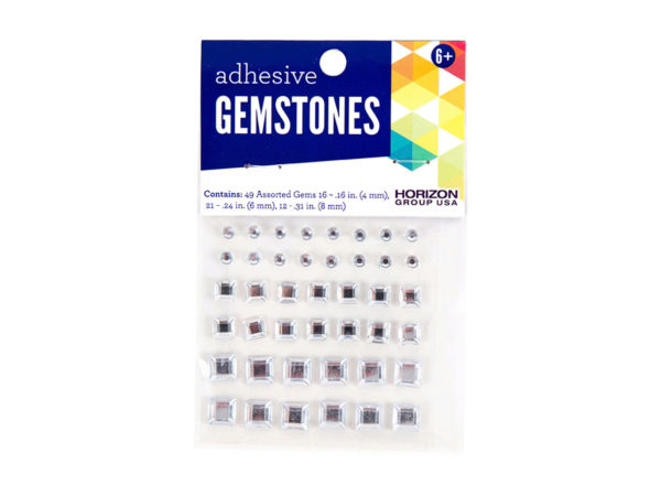 49 Pack ASSORTED Size Adhesive Square Gemstones