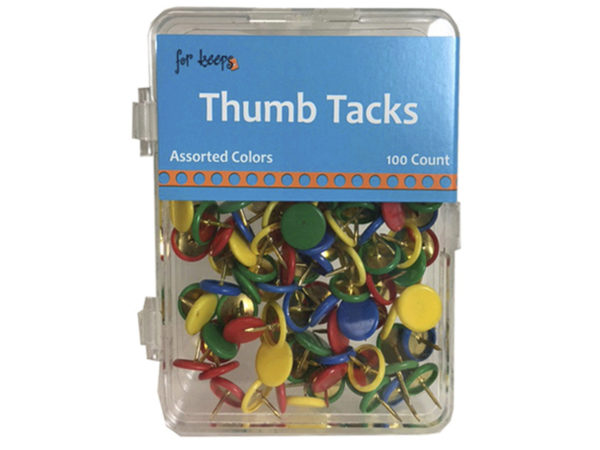 100 Count Thumb Tacks in ASSORTED Colors