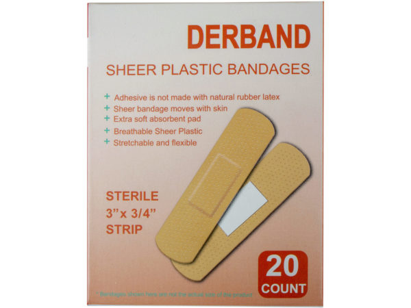 Derband 20 Count 3''x 3/4'' Sheer Plastic Bandages