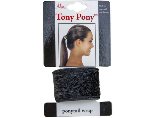 tony pony black fur ponytail wrap