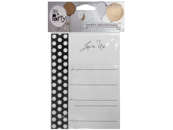 8 Count Black & White Dot Party Invitations