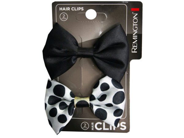 2 Count Black and Polka Dot BOW HAIR Clips