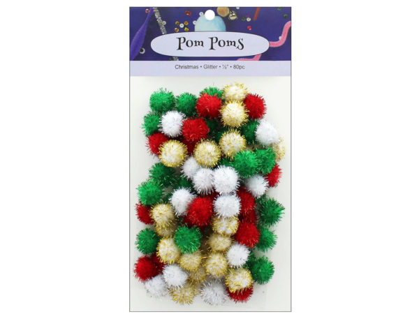 ''Holiday Glitter 1/2'''' Pom Poms 80pc''