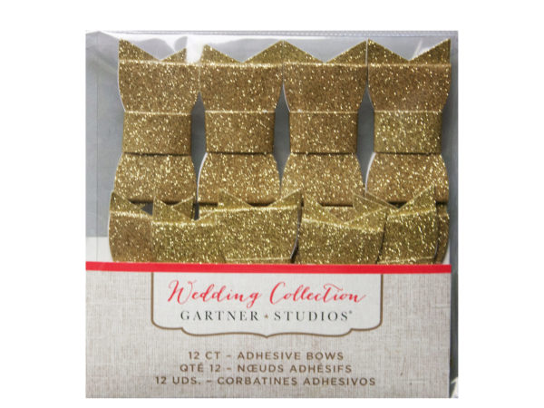 12 Count Gold Glitter Adhesive Bows