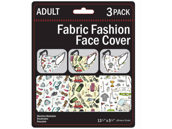 3 Pack Golf ADULT Size Washable Face Mask 3 Asst