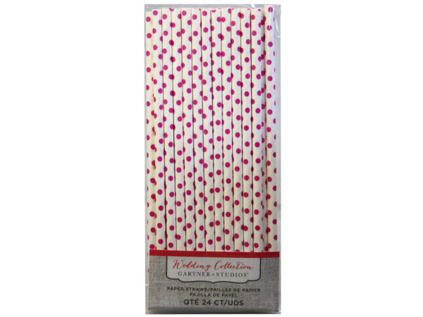 Pink Dot Paper Straws 24 Count