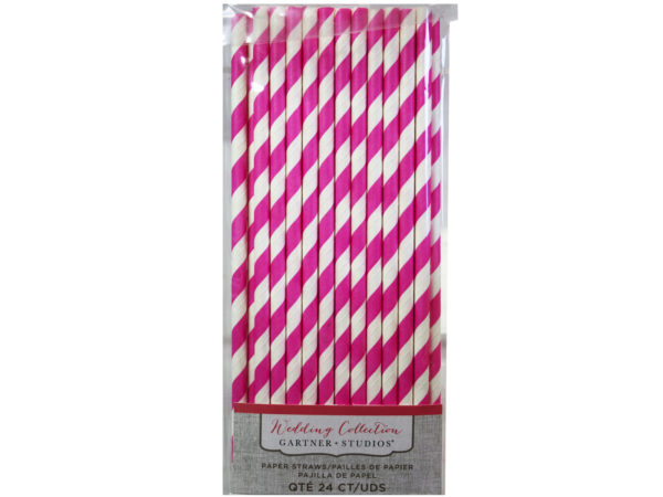 pink stripe PAPER straws 24 count