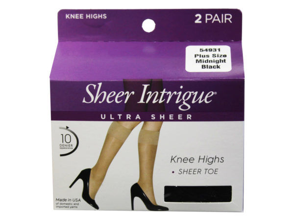 Sheer Intrigue Off Black Ultra Sheer Knee High 2 Pack Plus Size Pantyhose