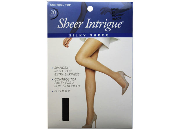 Sheer Intrigue Mid Black Silky Sheer & Spandex Control Top Pantyhose Large