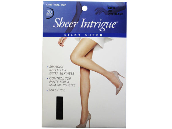 Sheer Intrigue Off Black Silky Sheer & Spandex Control Top Pantyhose Medium