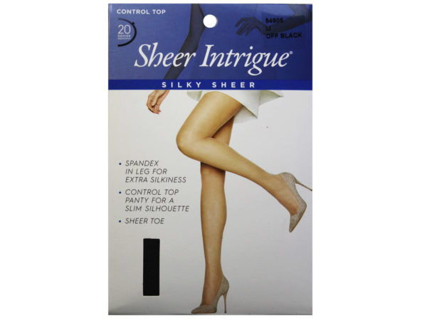 Sheer Intrigue Off Black Silky Sheer & Spandex Control Top Pantyhose XXL