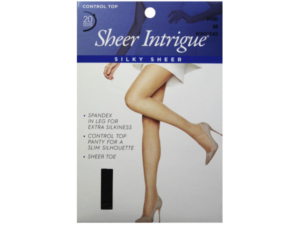 Sheer Intrigue Mid Black Silky Sheer & Spandex Control Top Pantyhose Small