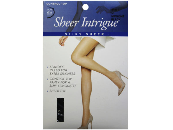 Sheer Intrigue Mid Black Silky Sheer & Spandex Control Top Pantyhose XXL