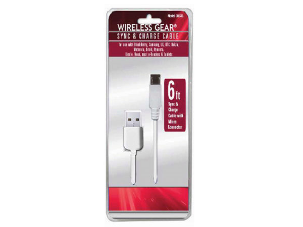 Wireless Gear 6 Ft Sync & Charger White Micro USB Cable