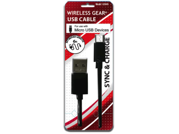 Wireless Gear 6 Ft Sync & Charger Black Micro USB Cable