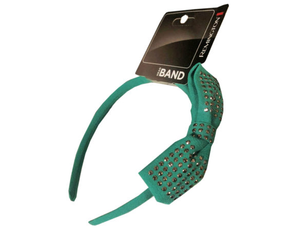 green headband with silver spotted bow