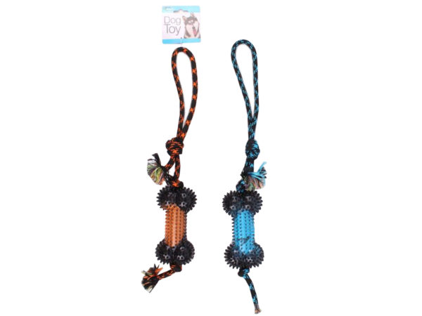 ''22'''' DOG Rope Pull Toy with Spike Rubber Bone''