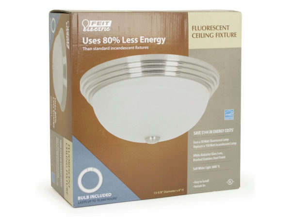 FEIT Fluorescent Ceiling Fixture with 30W Lamp Bulb in Stainless Steel