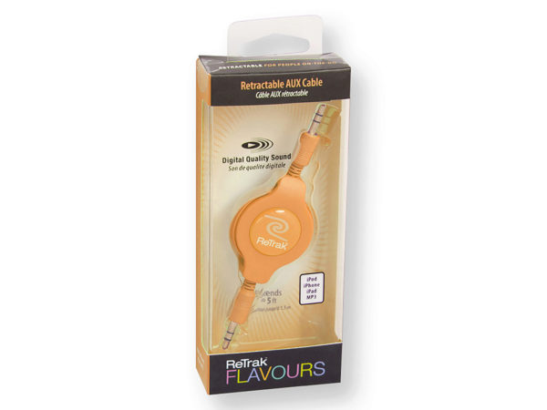 ReTrak 5 Foot Retractable Aux Audio Cable in Orange