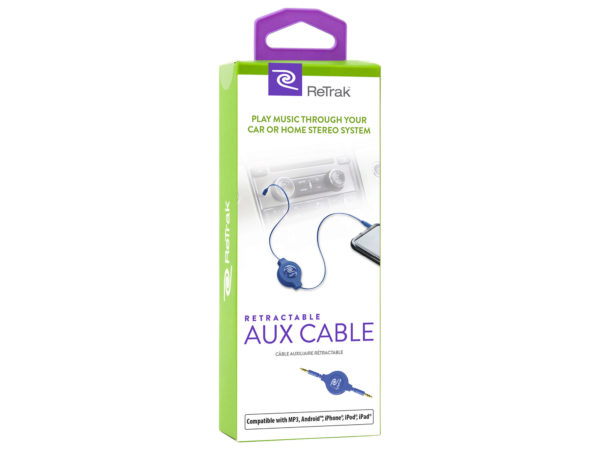 ReTrak 5 Foot Retractable Aux Audio Cable in Blue