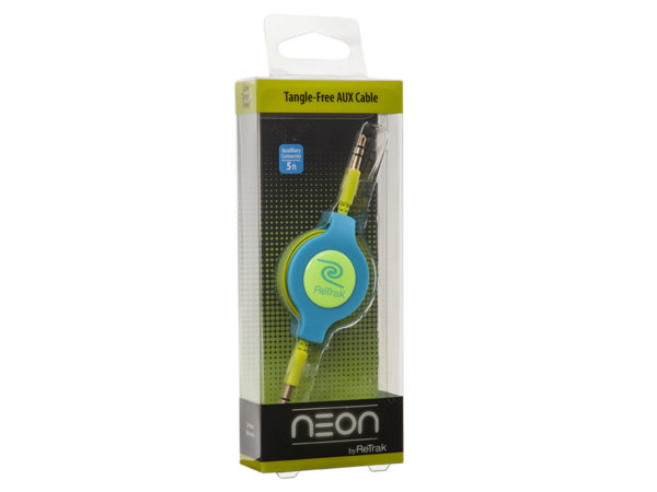 ReTrak 3.2 Foot Retractable Neon Green & Blue Aux Audio Cable