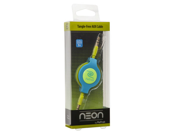 ReTrak 3.2 Foot Retractable Neon Green & Blue Aux AUDIO Cable