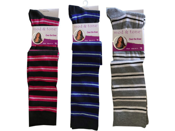 Women's Knee High Striped Socks in Assorted ColorsQ