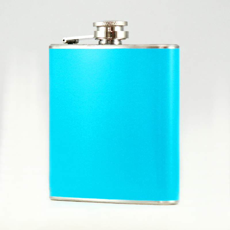''Hip Flask Holding 6 oz - Pocket Size, Stainless Steel, Rustproof, Screw-On CAP - Baby Blue Finish''
